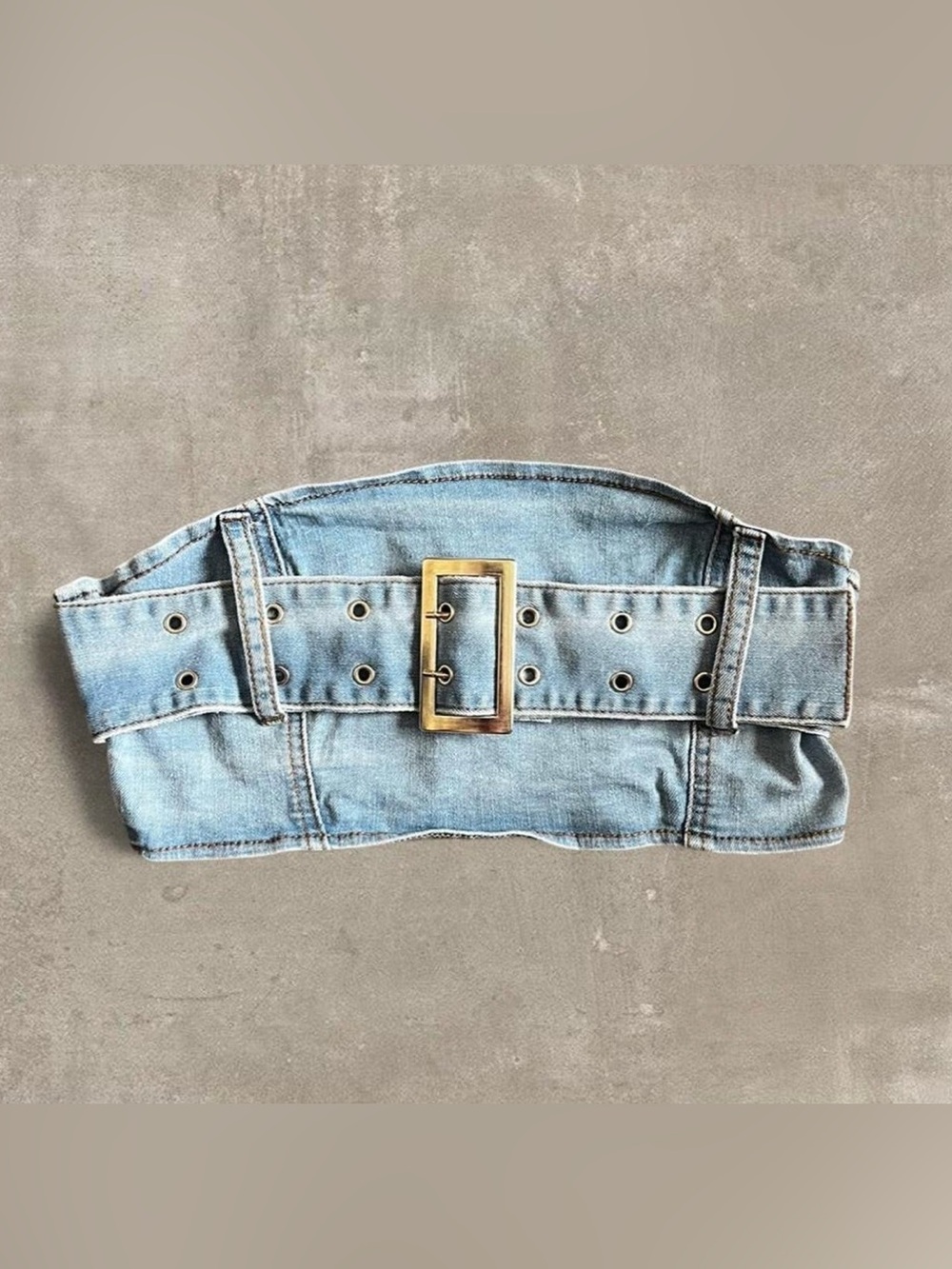 Denim Corset Belt Tank Top - Light Blue